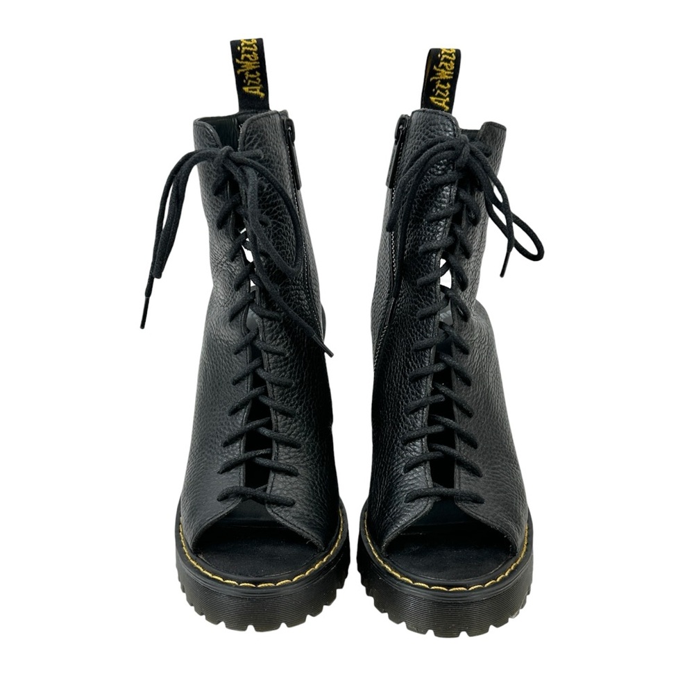 Dr. Martens Carmelita Black Open Heel Peep Toe Lace Up Platform Leather Boots - Picture 3 of 11